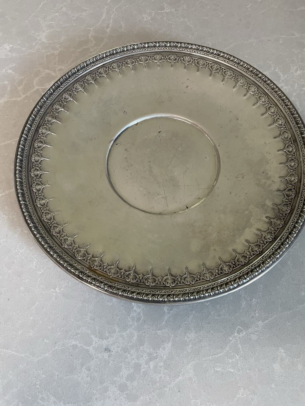 Reed & Barton Silverplate Round Tray #1202 Ornate Beaded Swag Border Vintage